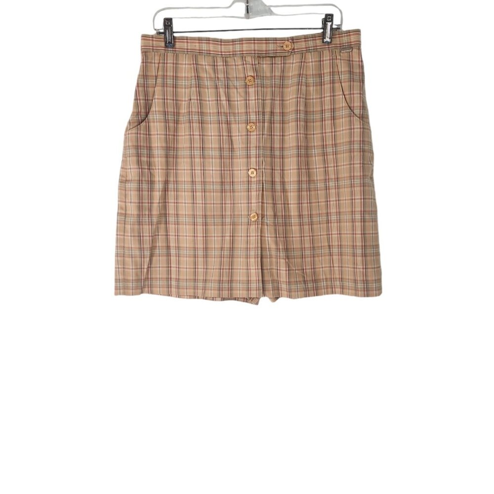 LIZ CLAIBORNE Liz Golf Skort Skirt‎ Size 14 Yellow Beige Green Plaid EUC